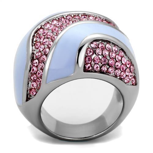 TK1744 High Polished Stainless Steel Ring featuring a light rose top grade crystal, showcasing its elegant design and shiny finish.