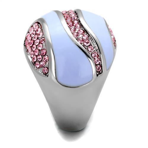 TK1744 High Polished Stainless Steel Ring featuring a light rose top grade crystal, showcasing its elegant design and shiny finish.
