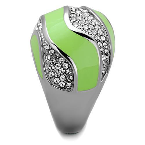 TK1741 High Polished Stainless Steel Ring featuring a clear top-grade crystal centerpiece, showcasing a sleek and elegant design.
