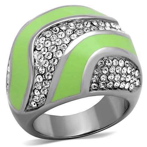 TK1741 High Polished Stainless Steel Ring featuring a clear top-grade crystal centerpiece, showcasing a sleek and elegant design.