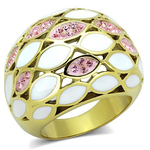 TK1742 IP Gold Stainless Steel Ring featuring a light rose top-grade crystal, showcasing its elegant design and luxurious finish.