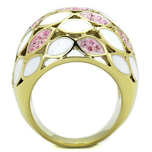 TK1742 IP Gold Stainless Steel Ring featuring a light rose top-grade crystal, showcasing its elegant design and luxurious finish.
