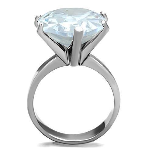 TK1750 High Polished Stainless Steel Ring featuring a clear AAA Grade CZ stone, showcasing its elegant design and high polish finish.