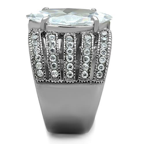 TK1752 High Polished Stainless Steel Ring featuring a clear AAA Grade CZ stone, showcasing its elegant design and shiny finish.