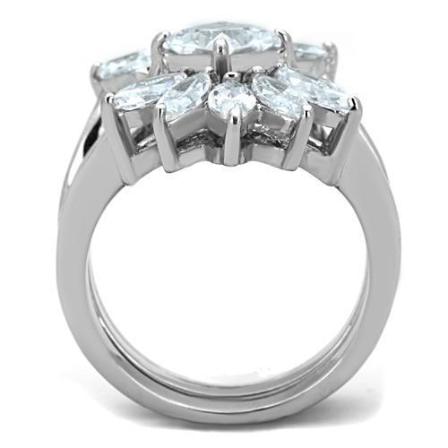 TK1756 High Polished Stainless Steel Ring featuring a clear AAA Grade CZ stone, showcasing its elegant design and shiny finish.