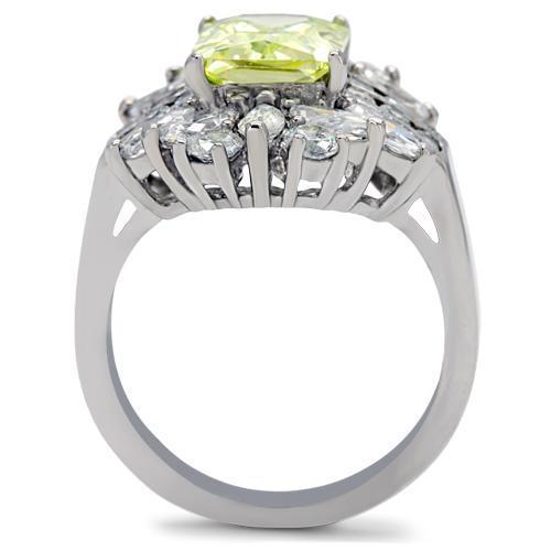 TK176 High Polished Stainless Steel Ring featuring AAA Grade CZ in vibrant apple green color, showcasing its elegant design and shine.