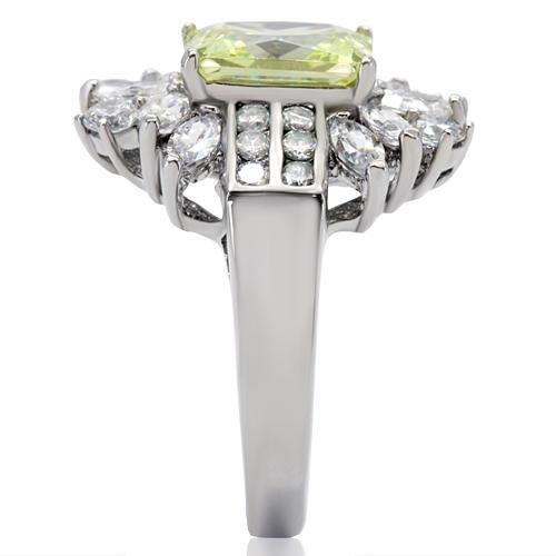 TK176 High Polished Stainless Steel Ring featuring AAA Grade CZ in vibrant apple green color, showcasing its elegant design and shine.