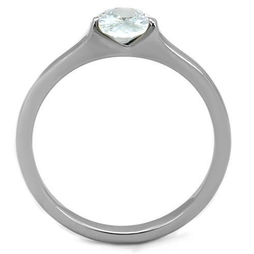 TK1762 High Polished Stainless Steel Ring featuring a clear AAA Grade CZ stone, showcasing a sleek and modern design.