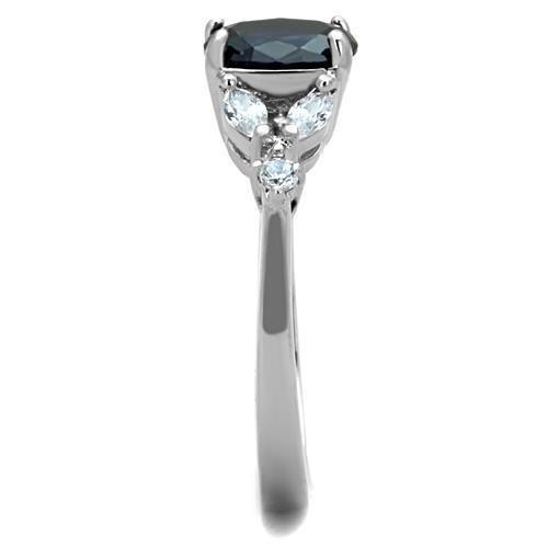 TK1764 High Polished Stainless Steel Ring featuring a synthetic glass center stone in Montana color, showcasing a sleek and shiny finish.