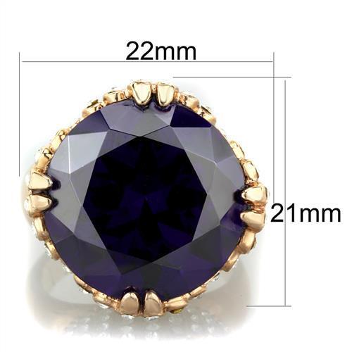 TK1786 IP Rose Gold Stainless Steel Ring featuring AAA Grade CZ stone in Amethyst color, elegantly designed for comfort and style.