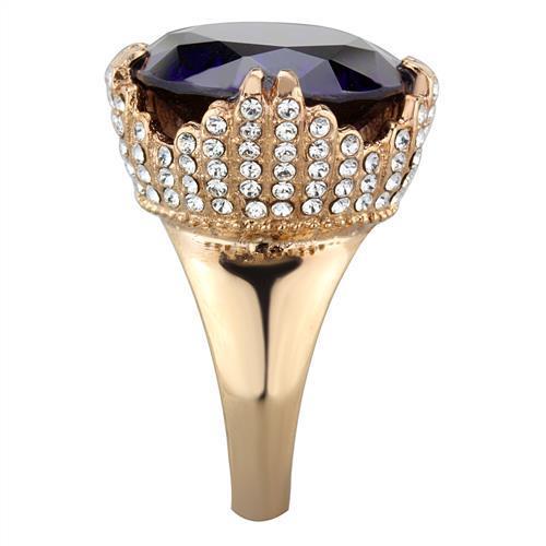 TK1786 IP Rose Gold Stainless Steel Ring featuring AAA Grade CZ stone in Amethyst color, elegantly designed for comfort and style.