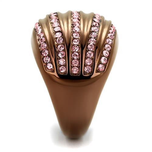 TK1789LC IP Coffee light Stainless Steel Ring featuring a light rose top-grade crystal, showcasing elegance and durability.