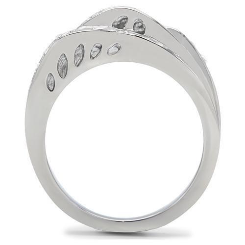 TK188 High Polished Stainless Steel Ring featuring a clear top grade crystal centerpiece, showcasing its elegant design and shine.
