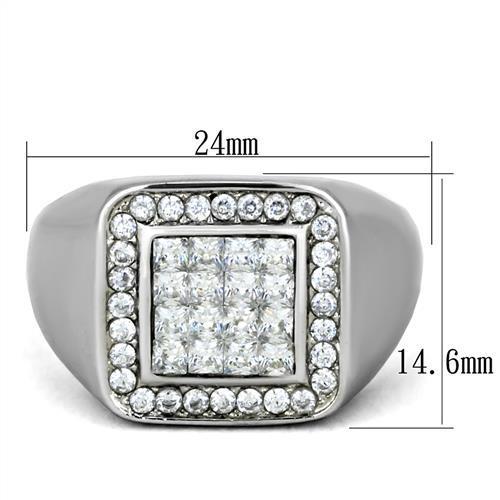 TK1802 High Polished Stainless Steel Ring featuring a clear AAA Grade CZ center stone, showcasing its elegant design and shiny finish.