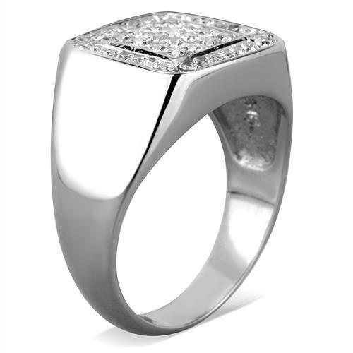 TK1802 High Polished Stainless Steel Ring featuring a clear AAA Grade CZ center stone, showcasing its elegant design and shiny finish.