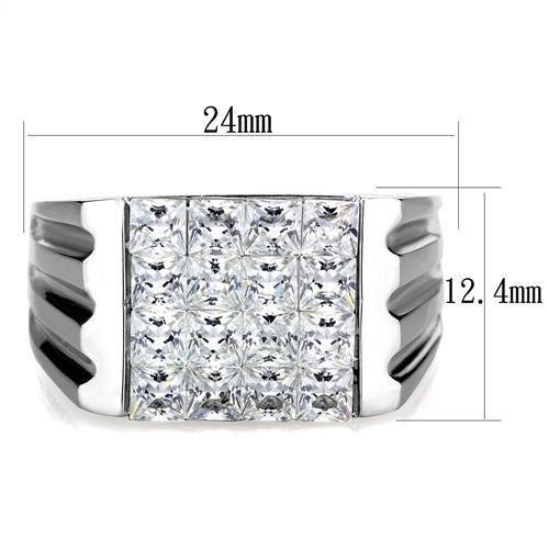 TK1803 High Polished Stainless Steel Ring featuring a clear AAA Grade CZ stone, showcasing its elegant design and shiny finish.