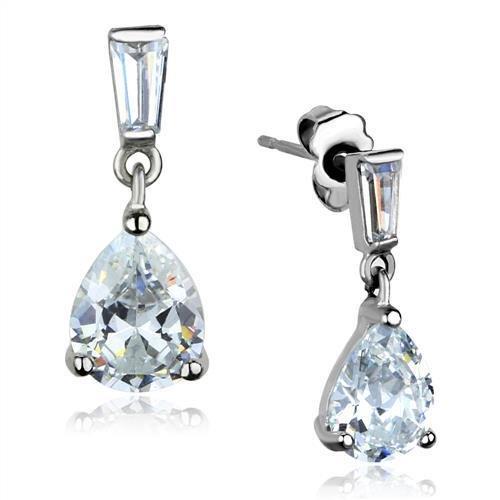 High polished stainless steel earrings featuring AAA grade clear CZ stone, elegantly designed for any occasion.