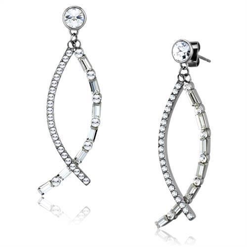 High polished stainless steel earrings featuring a clear top-grade crystal centerpiece, elegantly designed for everyday wear.