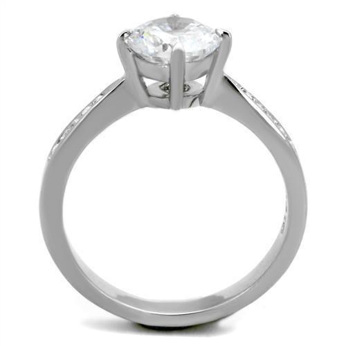 TK1822 High Polished Stainless Steel Ring featuring a clear AAA Grade CZ stone, showcasing its elegant design and shiny finish.