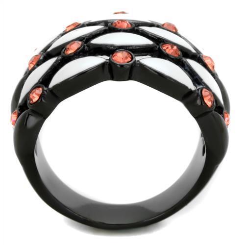 TK1832 IP Black Stainless Steel Ring featuring a top-grade garnet crystal centerpiece, showcasing a sleek and modern design.