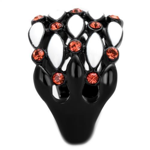 TK1832 IP Black Stainless Steel Ring featuring a top-grade garnet crystal centerpiece, showcasing a sleek and modern design.