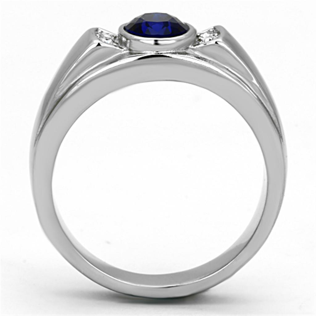 TK1184 High Polished Stainless Steel Ring featuring a synthetic glass center stone in Montana color, showcasing a sleek and modern design.