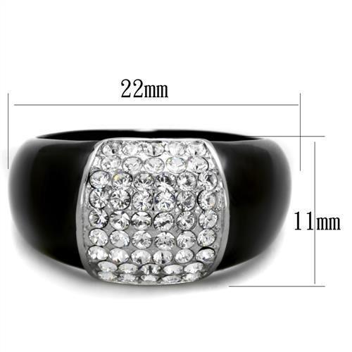 TK1840 Two-Tone IP Black Stainless Steel Ring featuring a clear top-grade crystal centerpiece, showcasing a modern and elegant design.