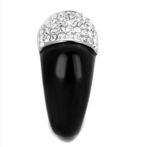TK1840 Two-Tone IP Black Stainless Steel Ring featuring a clear top-grade crystal centerpiece, showcasing a modern and elegant design.