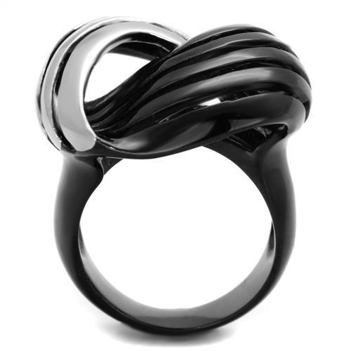 TK1843 Two-Tone IP Black Stainless Steel Ring showcasing its sleek design and modern finish.