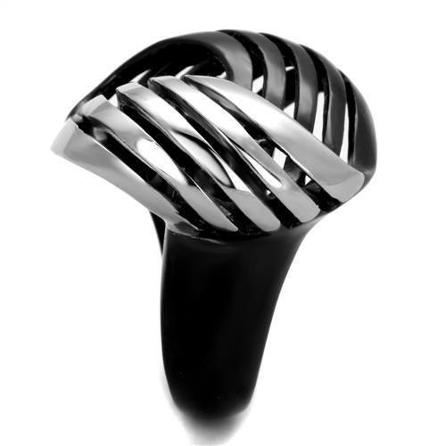TK1843 Two-Tone IP Black Stainless Steel Ring showcasing its sleek design and modern finish.
