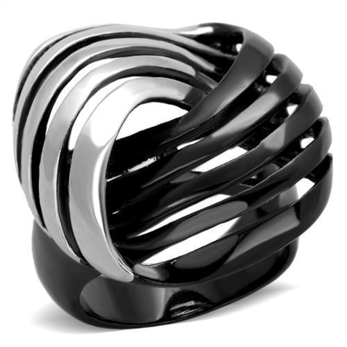 TK1843 Two-Tone IP Black Stainless Steel Ring showcasing its sleek design and modern finish.