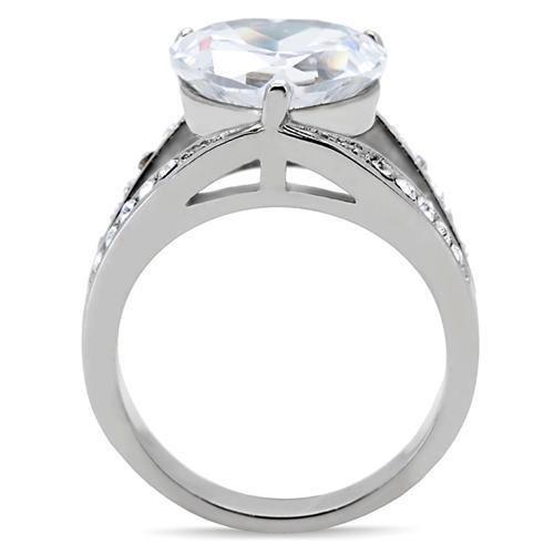 TK185 High Polished Stainless Steel Ring featuring a clear AAA Grade CZ center stone, showcasing its elegant design and shine.