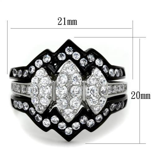 TK1869 Two-Tone IP Black Stainless Steel Ring featuring a clear AAA grade cubic zirconia stone, showcasing a modern and elegant design.