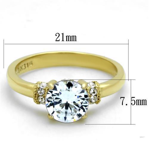 TK1877 IP Gold Stainless Steel Ring featuring AAA Grade clear CZ stone, showcasing its elegant design and durable material.