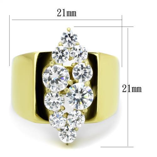 TK1879 IP Gold Stainless Steel Ring featuring a clear AAA Grade CZ stone, showcasing its elegant design and luxurious finish.