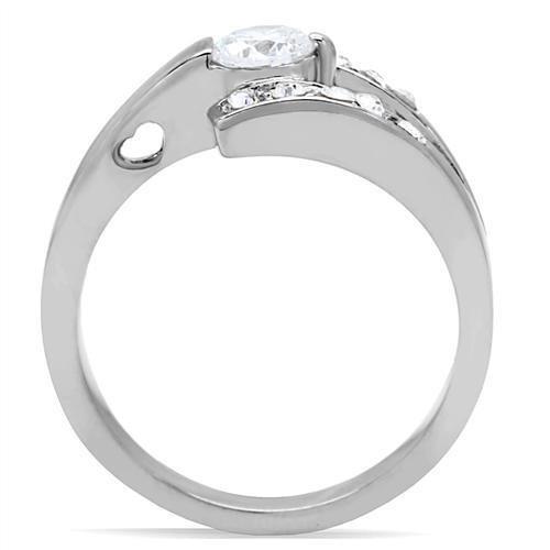 TK189 High Polished Stainless Steel Ring featuring AAA Grade clear CZ center stone, showcasing a sleek and modern design.