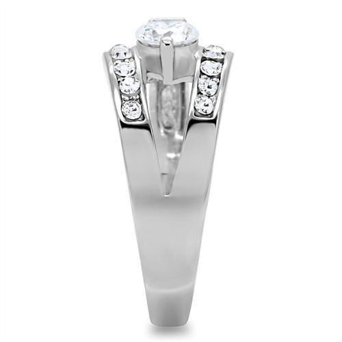 TK189 High Polished Stainless Steel Ring featuring AAA Grade clear CZ center stone, showcasing a sleek and modern design.