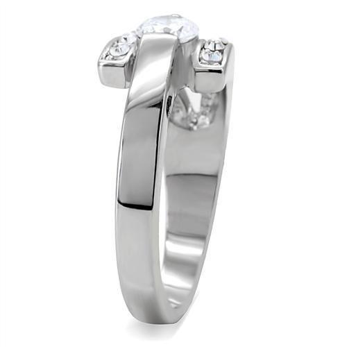 TK189 High Polished Stainless Steel Ring featuring AAA Grade clear CZ center stone, showcasing a sleek and modern design.