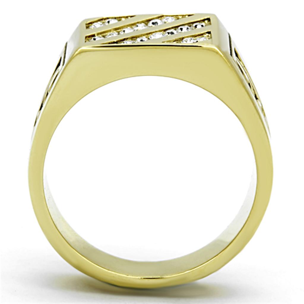 TK1189 IP Gold Stainless Steel Ring featuring a clear top-grade crystal centerpiece, showcasing a luxurious design.