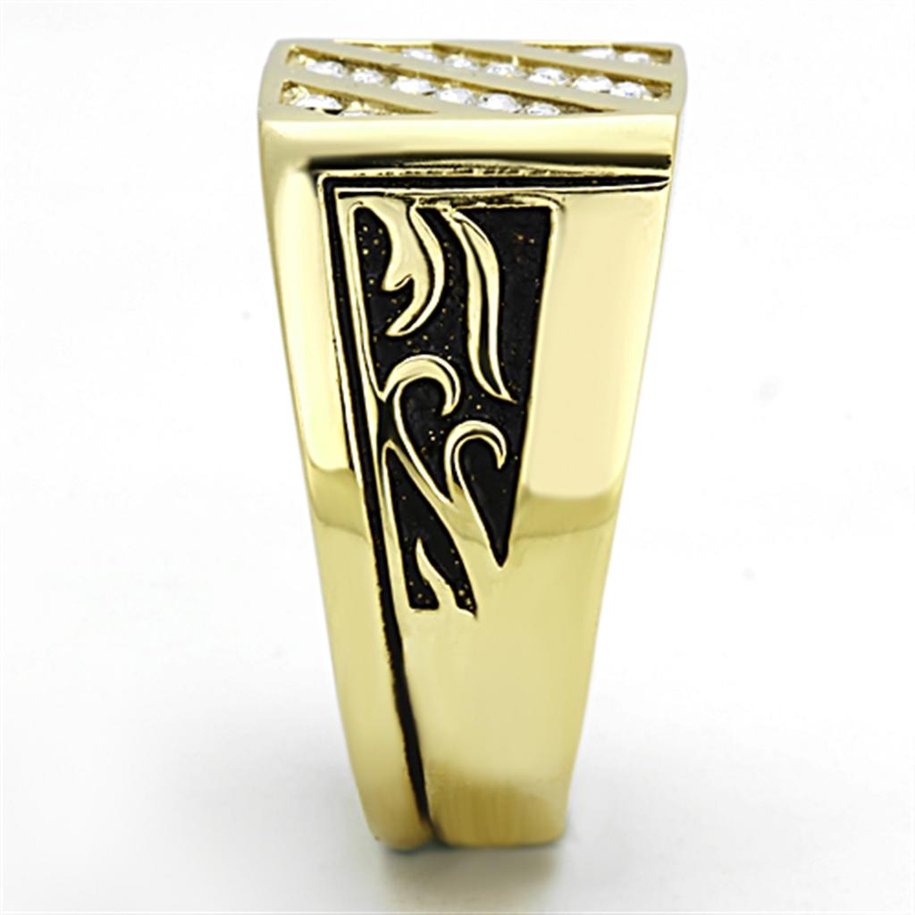 TK1189 IP Gold Stainless Steel Ring featuring a clear top-grade crystal centerpiece, showcasing a luxurious design.