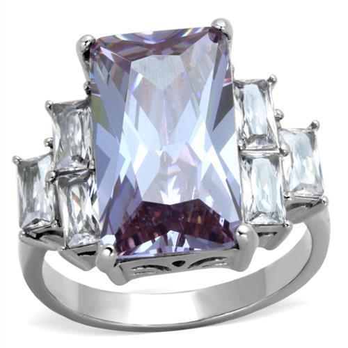 TK1904 High Polished Stainless Steel Ring featuring a light amethyst AAA grade CZ stone, showcasing a brilliant shine.