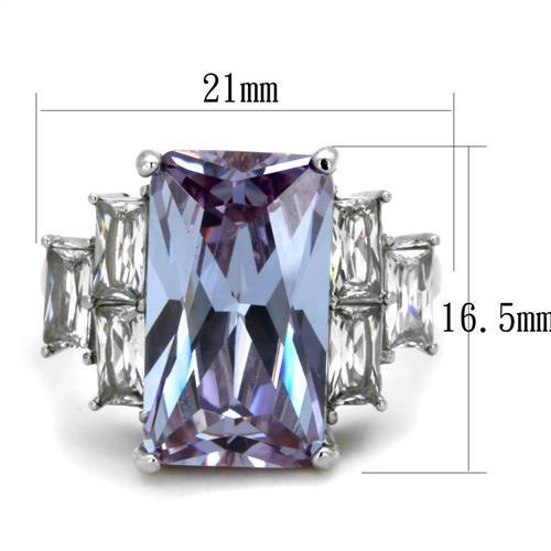 TK1904 High Polished Stainless Steel Ring featuring a light amethyst AAA grade CZ stone, showcasing a brilliant shine.