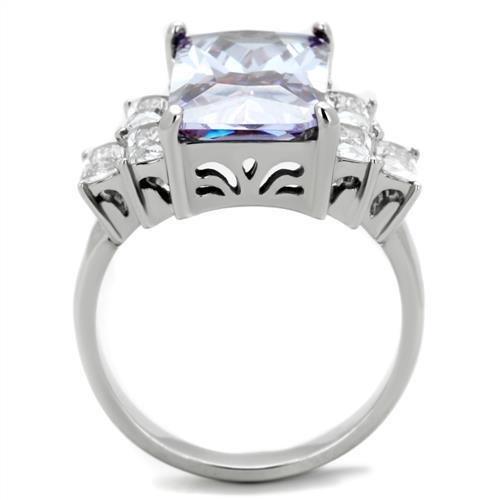 TK1904 High Polished Stainless Steel Ring featuring a light amethyst AAA grade CZ stone, showcasing a brilliant shine.