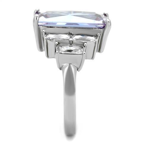 TK1904 High Polished Stainless Steel Ring featuring a light amethyst AAA grade CZ stone, showcasing a brilliant shine.