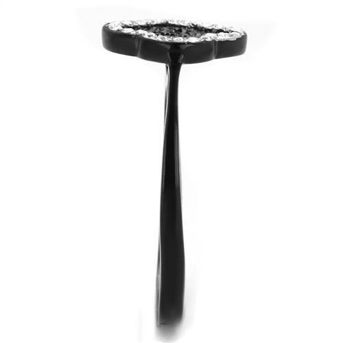 TK1917 Two-Tone IP Black Stainless Steel Ring featuring a jet-colored top-grade crystal centerpiece, showcasing modern elegance.