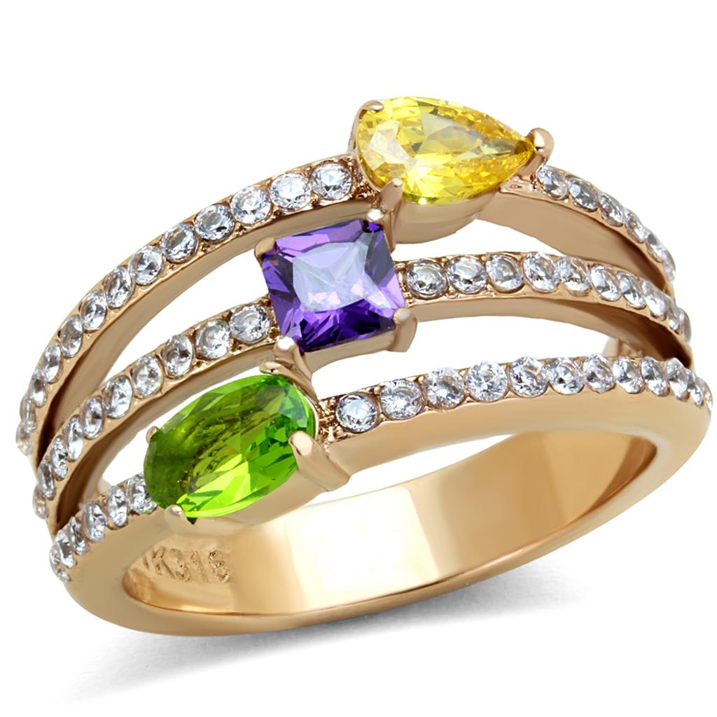 TK1924 IP Rose Gold Stainless Steel Ring featuring AAA Grade CZ stone, showcasing its elegant design and luxurious finish.