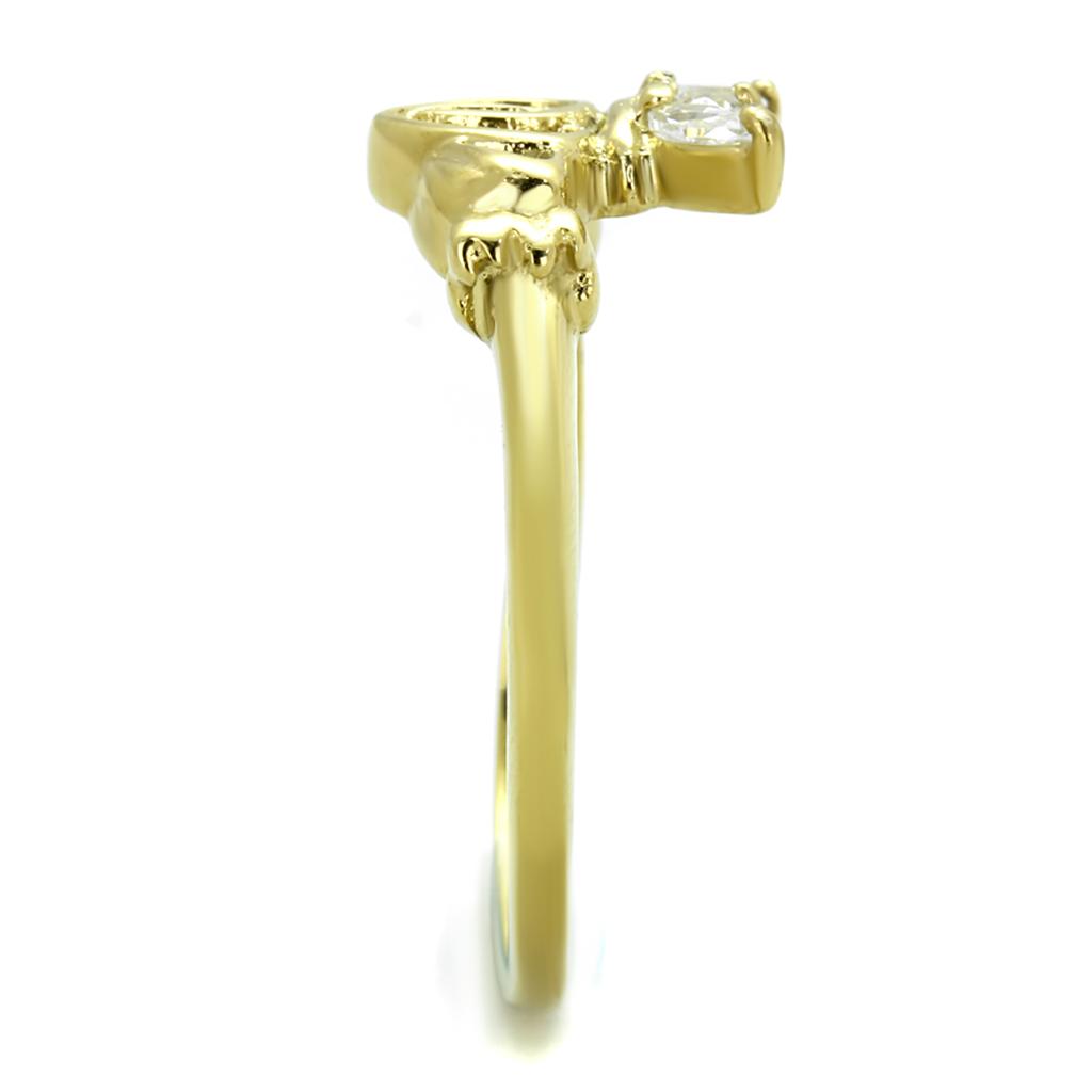 TK1926 IP Gold Stainless Steel Ring featuring AAA Grade CZ, showcasing its elegant design and clear center stone.