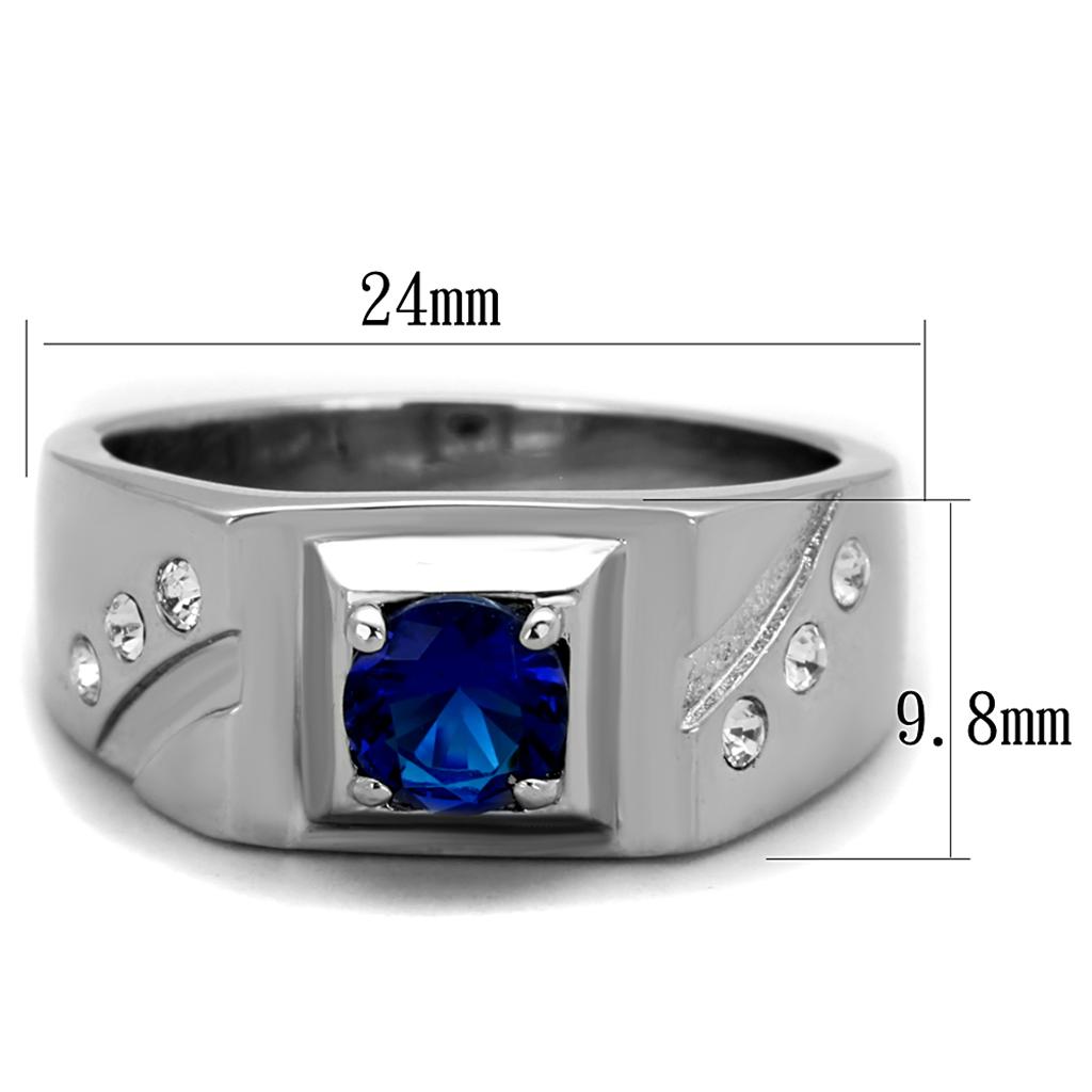 TK1929 High Polished Stainless Steel Ring with synthetic glass center stone in Montana color, showcasing a brilliant shine.