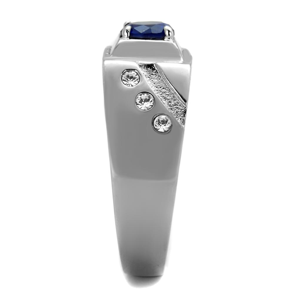 TK1929 High Polished Stainless Steel Ring with synthetic glass center stone in Montana color, showcasing a brilliant shine.