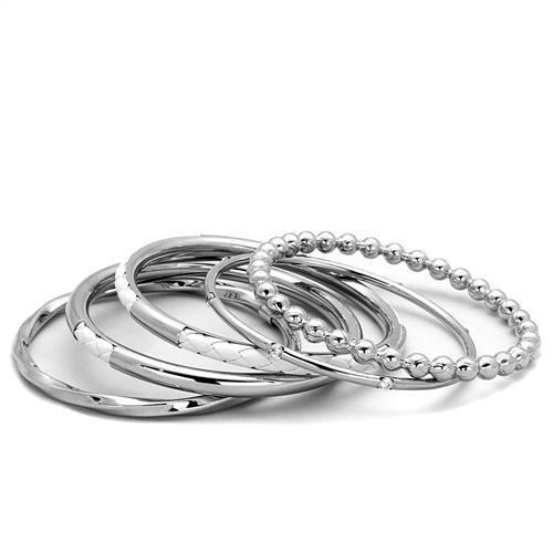 High polished stainless steel bangle with a sleek design, showcasing its shiny finish and lightweight structure.